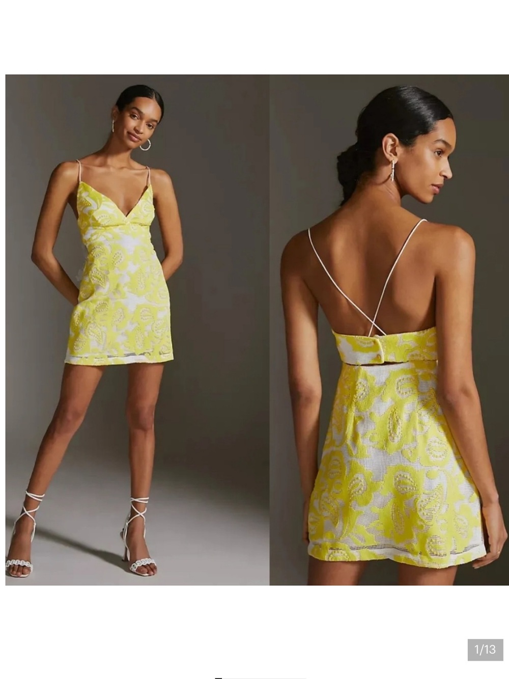 Anthropologie Yellow Strappy Lace Mini Dress